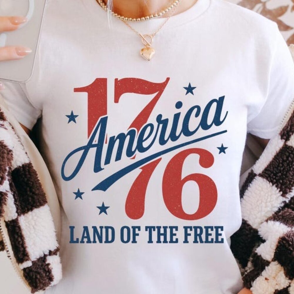 White Graphic Tee with Red and Blue Print